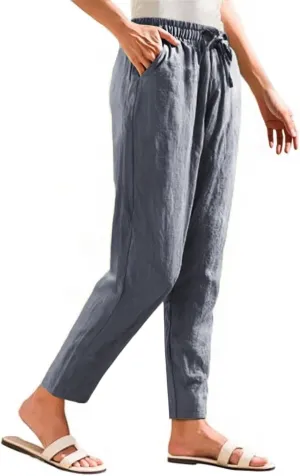 Cotton Linen Pants Women Palazzo Straight Lounge Drawstring Beach Linen Clothes for Women 2025