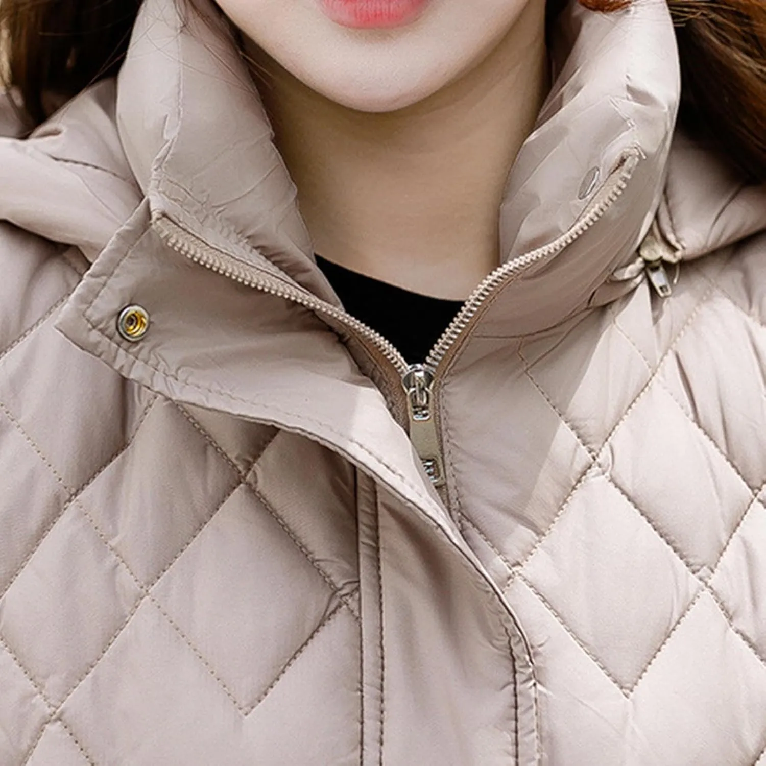 Cotton-Padded Gilet for Women Diamond Sleeveless Hooded Vest Lightweight Stand Collar Zip Up Open Thicken Waistcoat