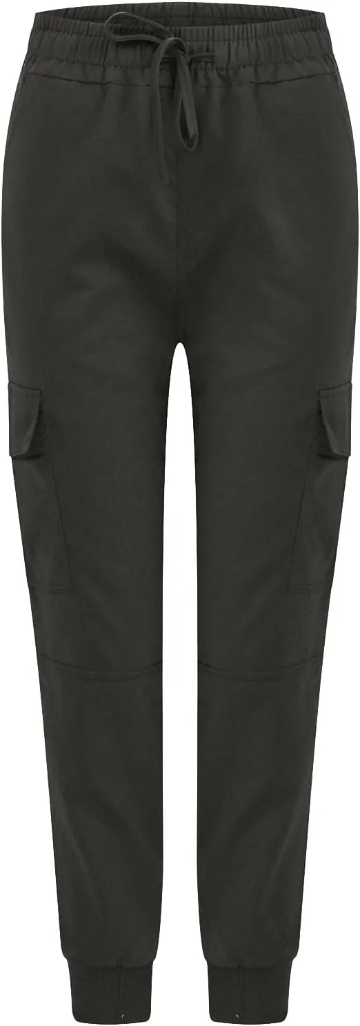 Cotton Womens Summer Cargo Pants Lightweight Casual Plus Size Drawstring Elastic Waist Loose Hiking Pocket Trousers