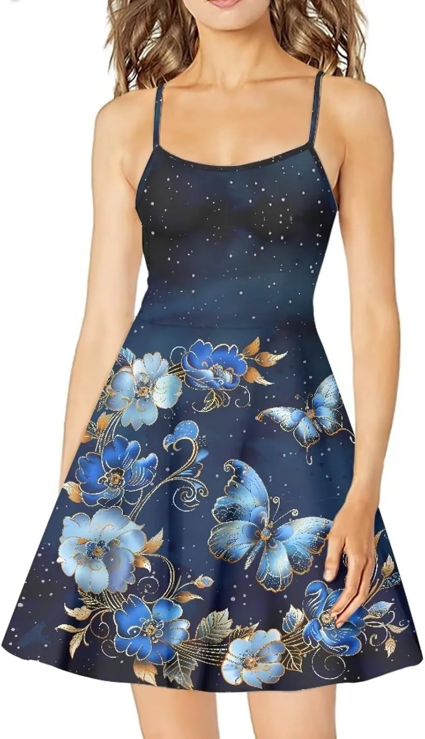 Cozeyat Women Girls Summer Sleeveless Dress Casual Swing Beach Cover Up Knee Length Dresses,Large Size XS-4XL