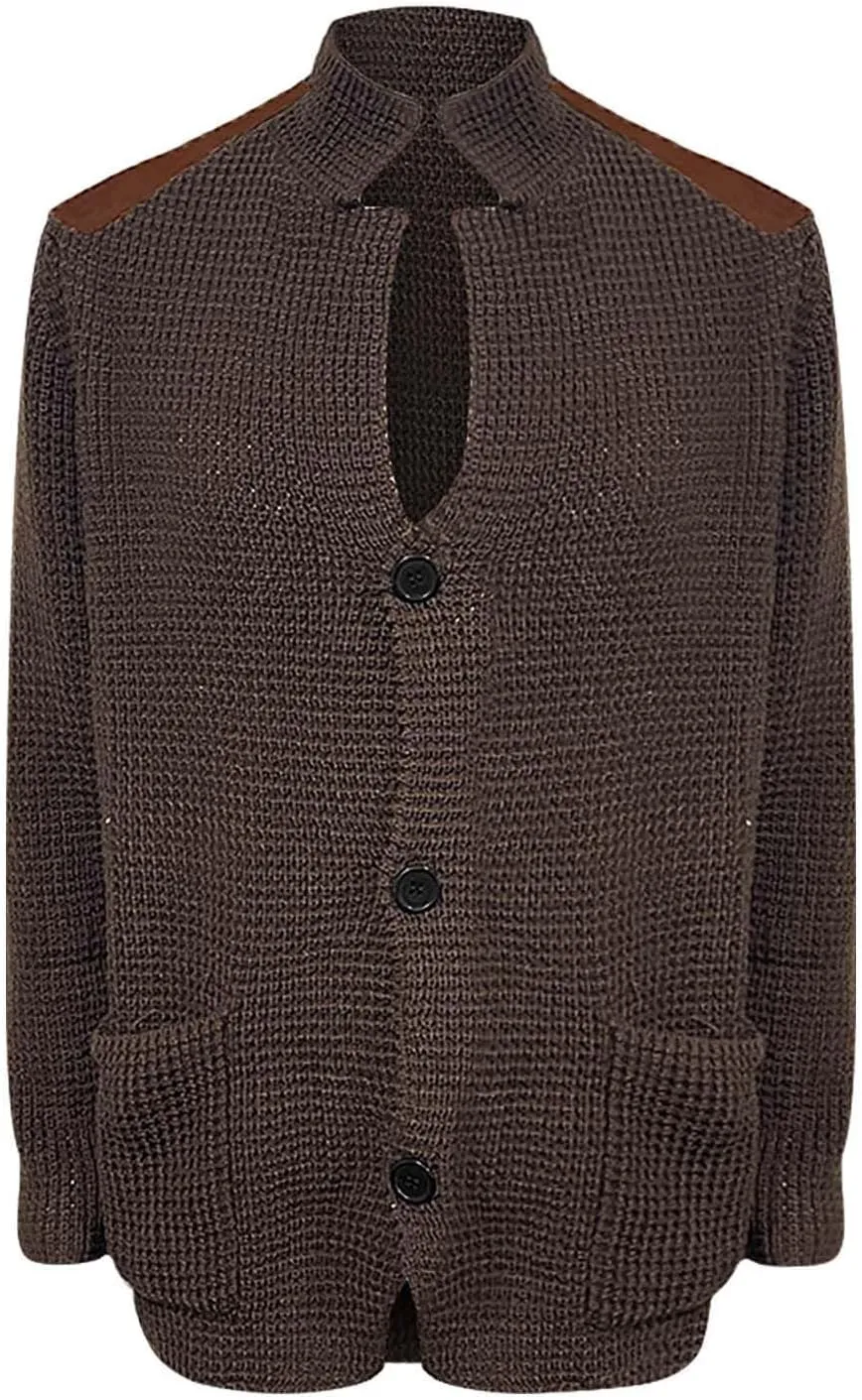 CRNTCEM Mens Cardigan Sweater Shawl Collar Button Down Warm Knitted Sweaters Plus Size Elbow Patch Winter Chunky Cardigans