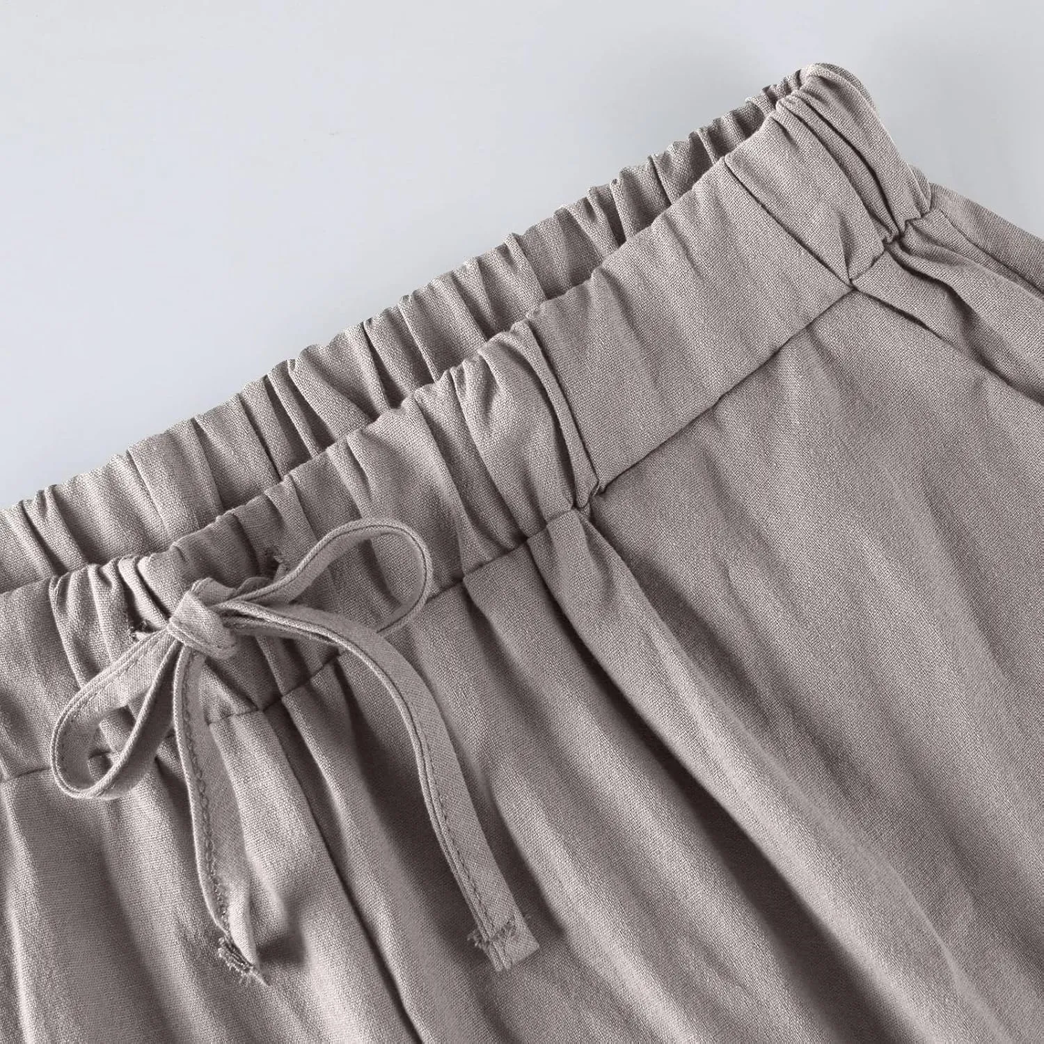 Cropped Linen Pants Women Cute Summer Comfy Loose Drawstring Elastic High Waisted Wide Leg Lounge Pants with Pockets