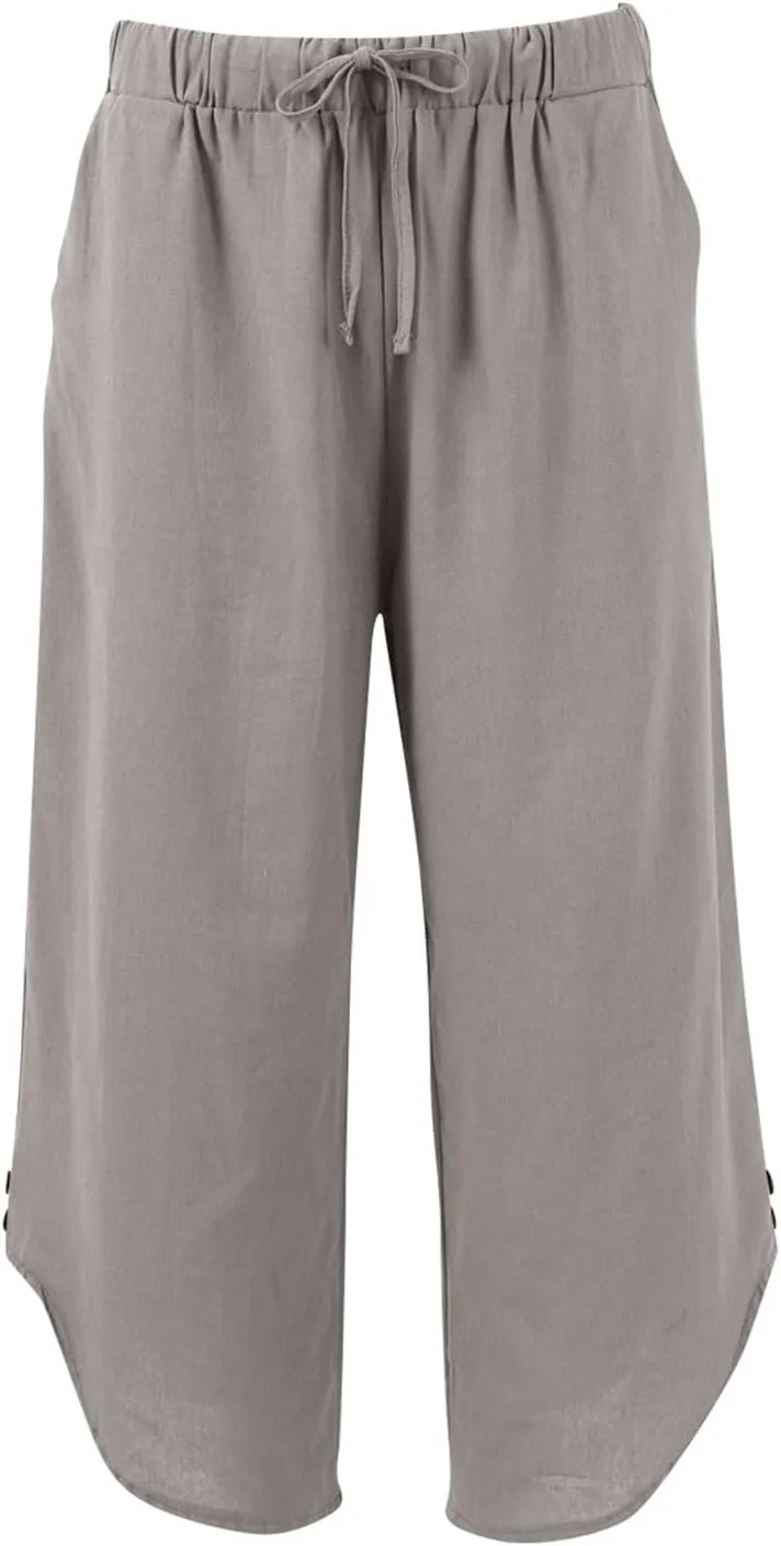 Cropped Linen Pants Women Cute Summer Comfy Loose Drawstring Elastic High Waisted Wide Leg Lounge Pants with Pockets