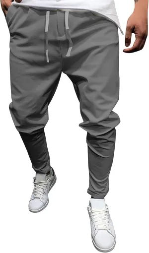 Ctreela Summer Lightweight Jogger Casual Pants for Men Big & Tall Drawstring Slim Fit Sweatpants Solid Workout Running Pants