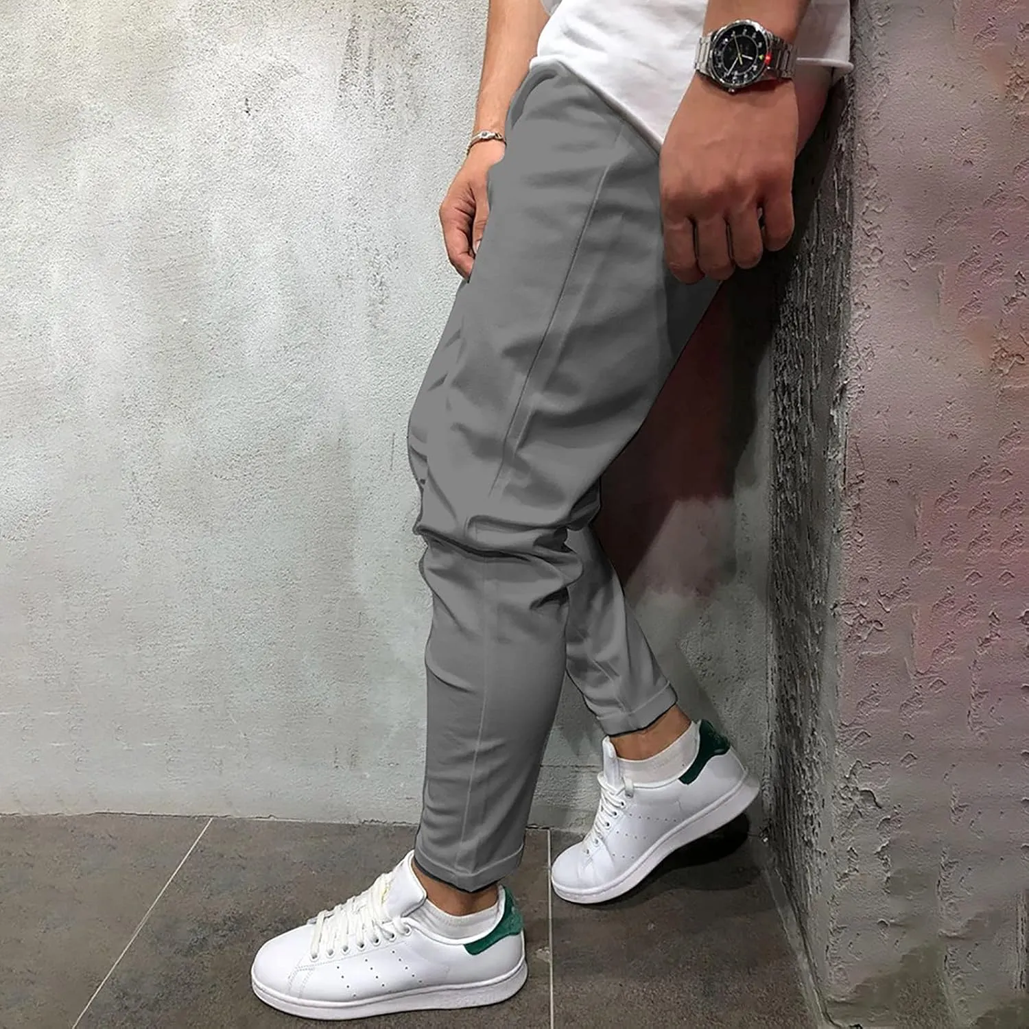 Ctreela Summer Lightweight Jogger Casual Pants for Men Big & Tall Drawstring Slim Fit Sweatpants Solid Workout Running Pants