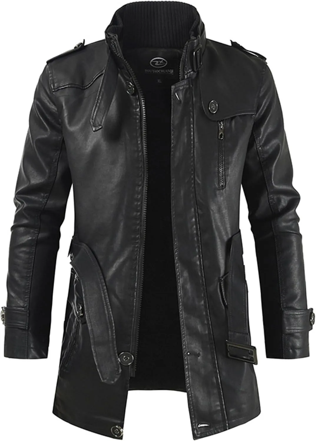 DGHM-JLMY Leather Coats For Men Fall Winter Style Long Leather Jacket Vintage Leisure Stand Collar Windbreaker Coat