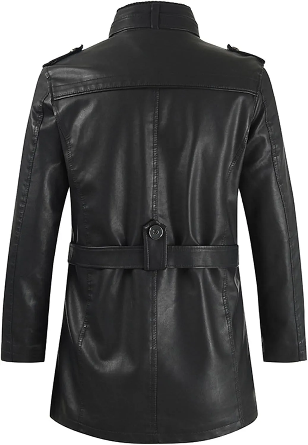 DGHM-JLMY Leather Coats For Men Fall Winter Style Long Leather Jacket Vintage Leisure Stand Collar Windbreaker Coat