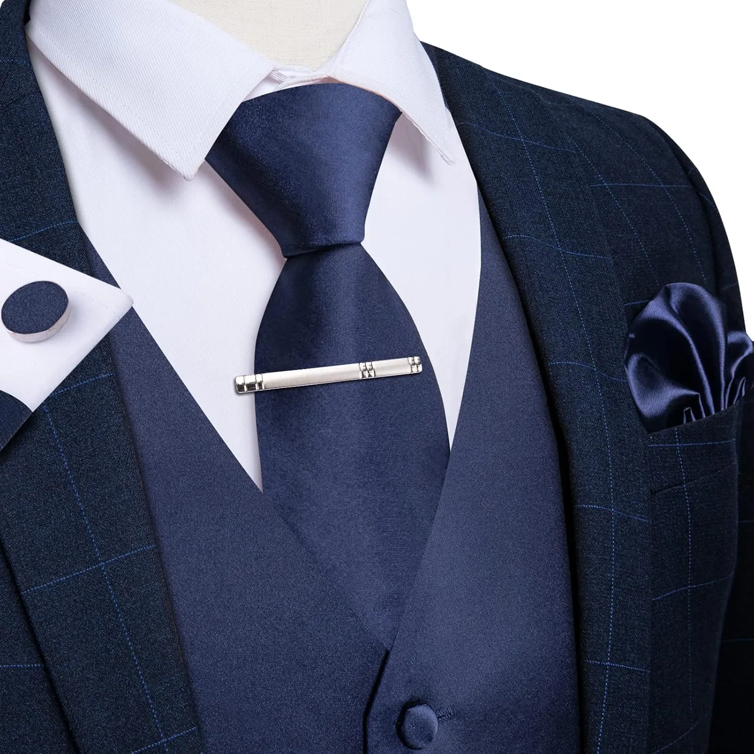 DiBanGu Men's Satin Suit Vest & Tie Set 5PCS Solid Color Dress Waistcoat for Suit or Tuxedo Wedding Party