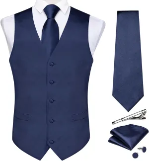 DiBanGu Men's Satin Suit Vest & Tie Set 5PCS Solid Color Dress Waistcoat for Suit or Tuxedo Wedding Party