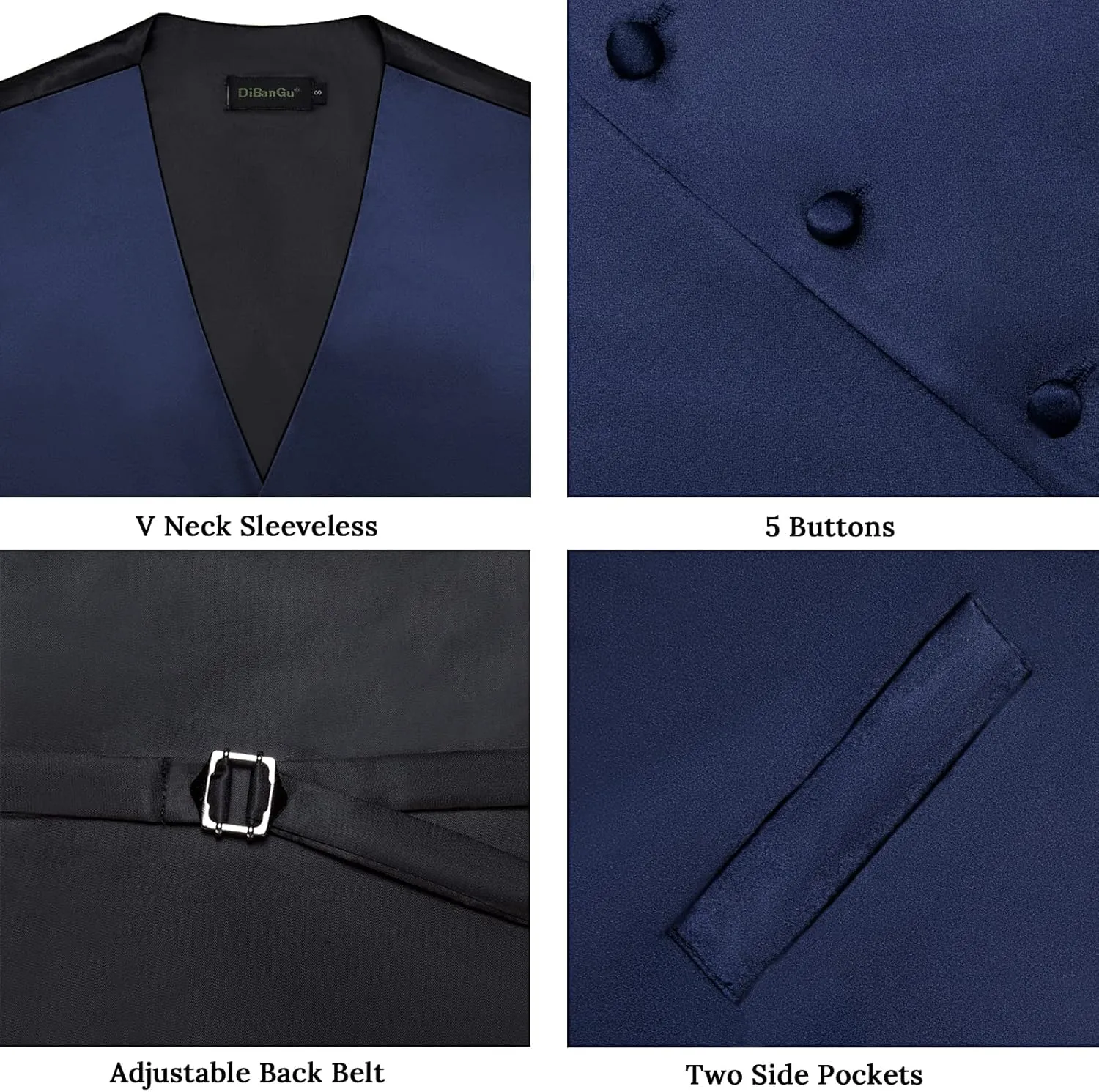 DiBanGu Men's Satin Suit Vest & Tie Set 5PCS Solid Color Dress Waistcoat for Suit or Tuxedo Wedding Party