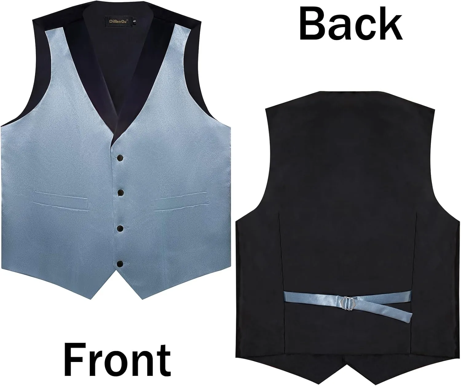 DiBanGu Mens Vest Formal Solid Color Waistcoat and Tie Pocket Square Set Satin Shawl Lapel Dress Vest Wedding Business