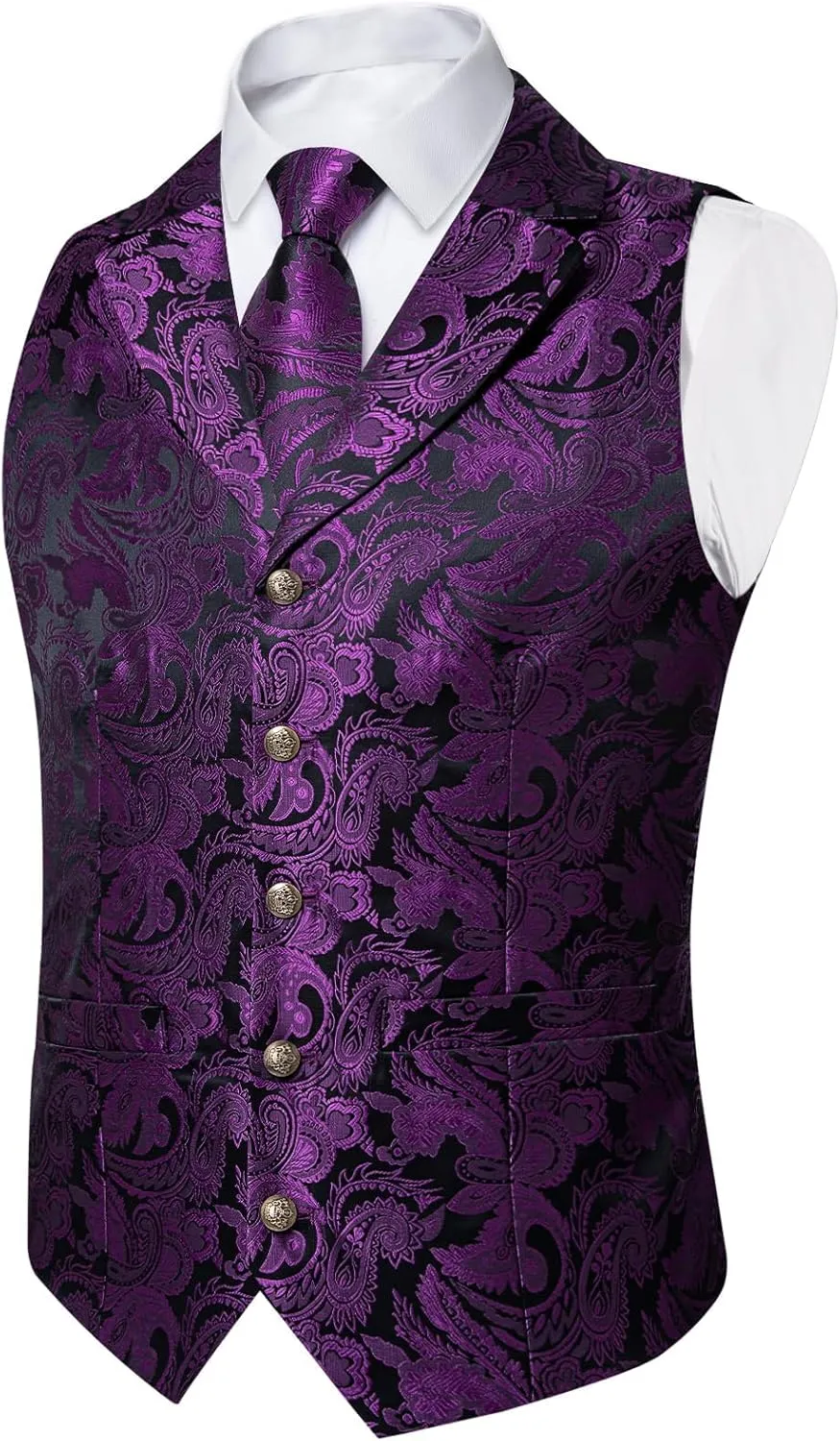DiBanGu Silk Vest Tie Set for Men,Woven Paisley Dress Waistcoat and Bowtie Pocket Square Cufflinks Lapel Pin Formal Suit Vest