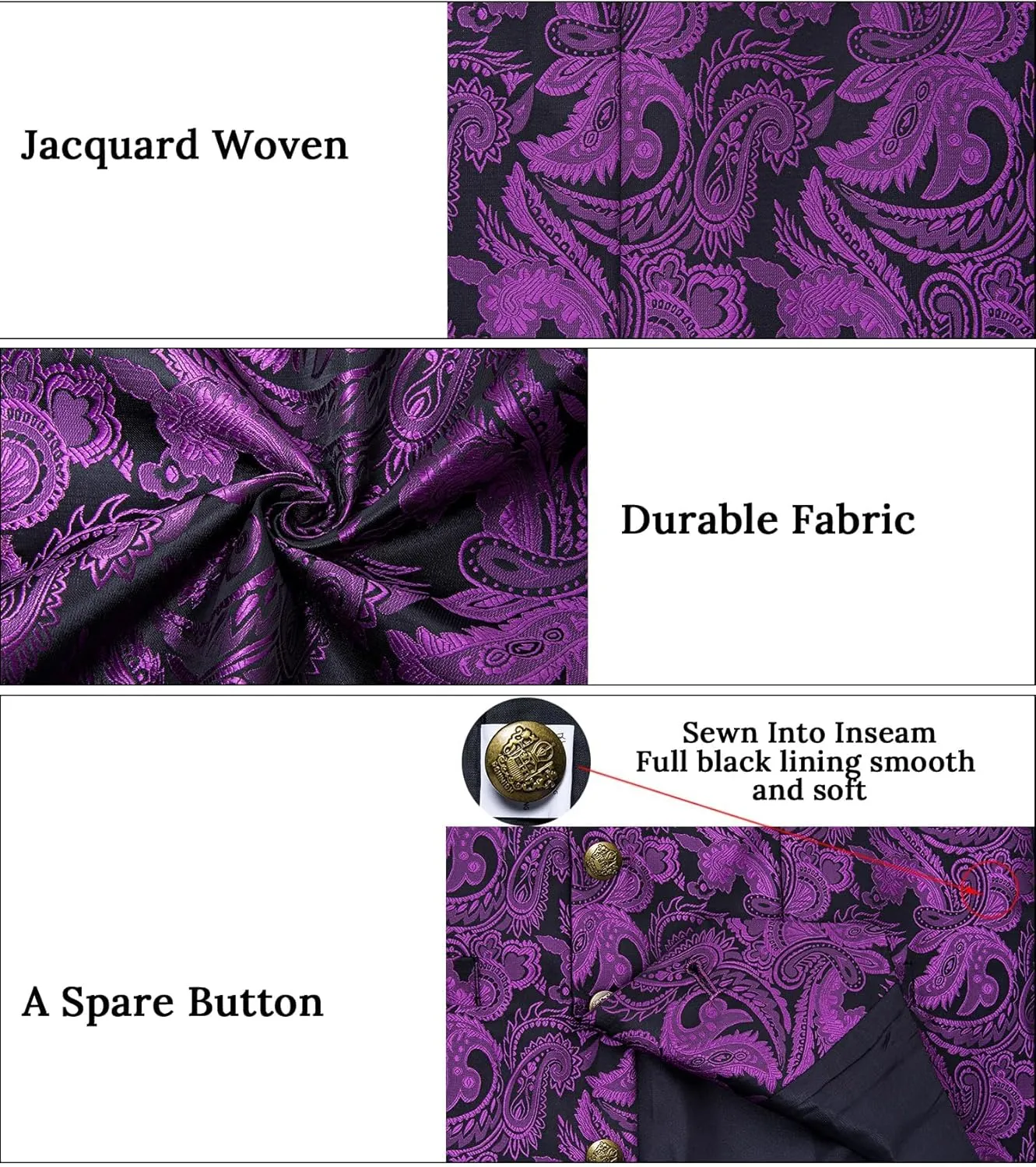 DiBanGu Silk Vest Tie Set for Men,Woven Paisley Dress Waistcoat and Bowtie Pocket Square Cufflinks Lapel Pin Formal Suit Vest