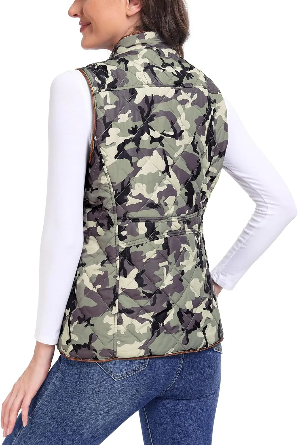 Dilgul Women Padded Vest Stand Collar Zip Up Trendy Puffer Lightweight Quilted Vest