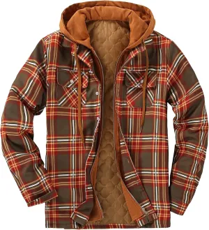 DOSLAVIDA Men's Flannel Shirt Jacket Quilted Lined Winter Coat Long Sleeve Button Dwon Shirt Warm Hooded Plaid Jacket