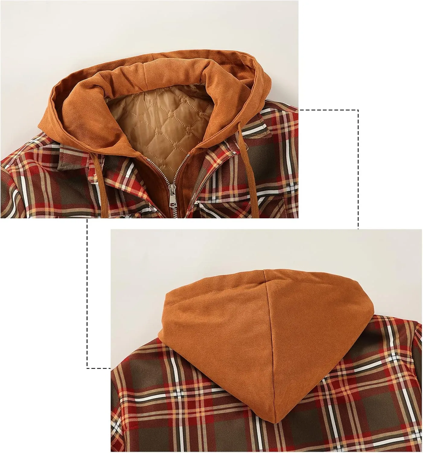 DOSLAVIDA Men's Flannel Shirt Jacket Quilted Lined Winter Coat Long Sleeve Button Dwon Shirt Warm Hooded Plaid Jacket