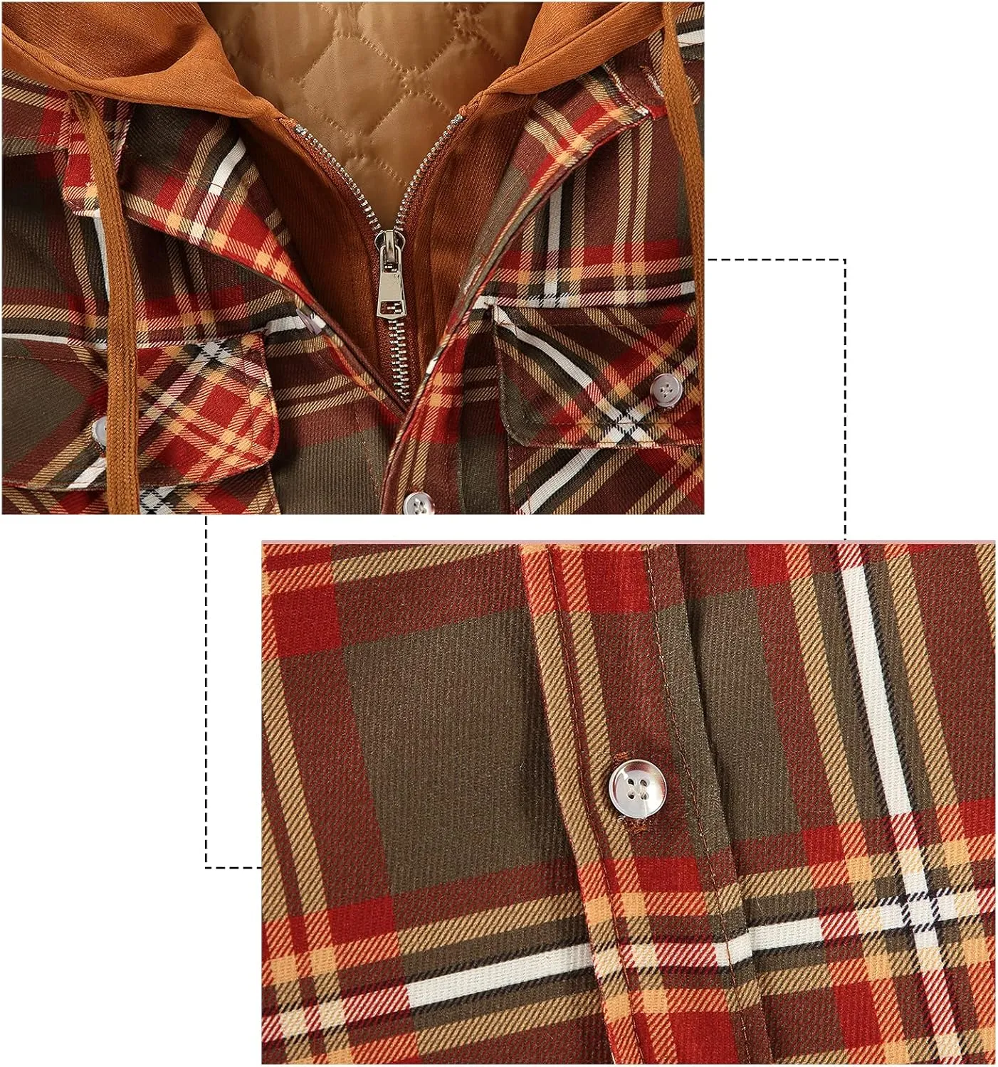 DOSLAVIDA Men's Flannel Shirt Jacket Quilted Lined Winter Coat Long Sleeve Button Dwon Shirt Warm Hooded Plaid Jacket