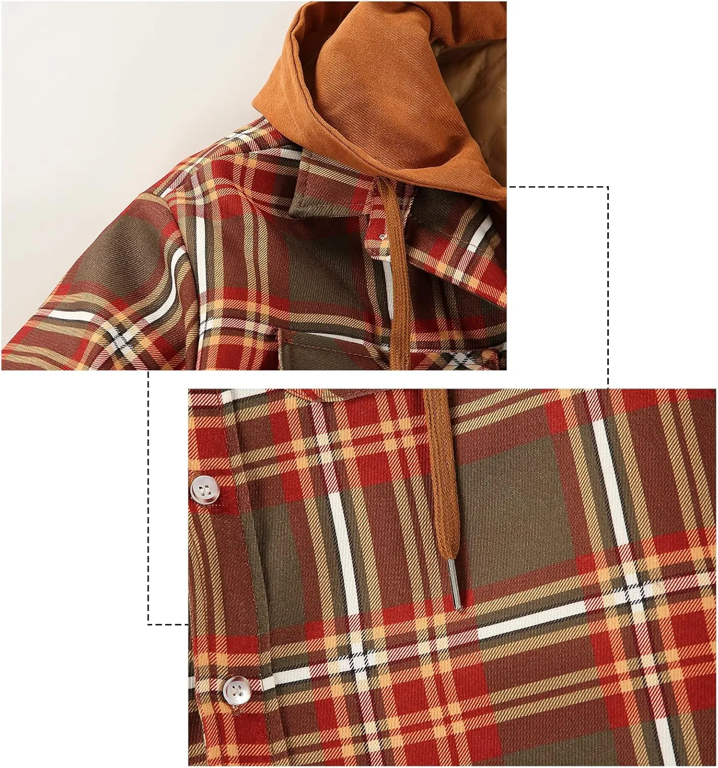 DOSLAVIDA Men's Flannel Shirt Jacket Quilted Lined Winter Coat Long Sleeve Button Dwon Shirt Warm Hooded Plaid Jacket