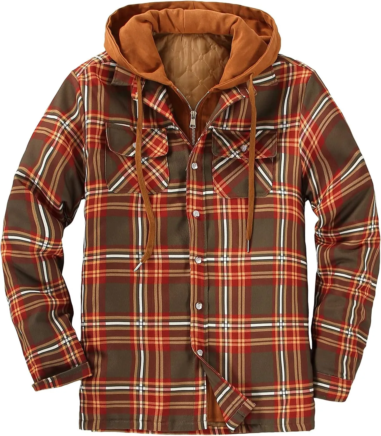 DOSLAVIDA Men's Flannel Shirt Jacket Quilted Lined Winter Coat Long Sleeve Button Dwon Shirt Warm Hooded Plaid Jacket