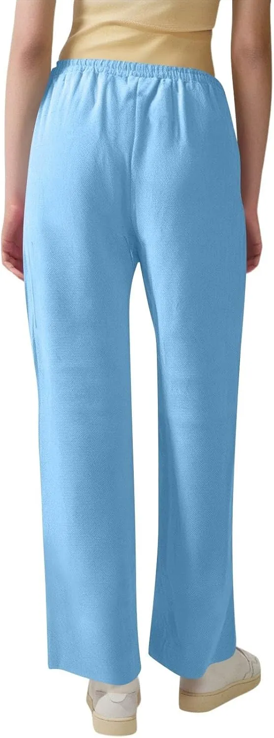 Dress Pants Women High Waisted,Womens Sweatpants Palazzo Straight Leg Trousers Linen Cotton Dressy