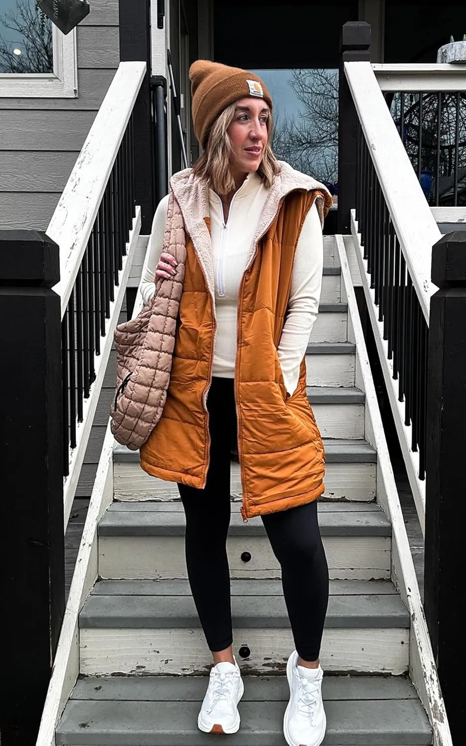 ECOWISH Women Long Puffer Vest: Fall Zip up Reversible Fleece Jacket 2024 Winter Warm Sleeveless Hooded Coat with Pockets