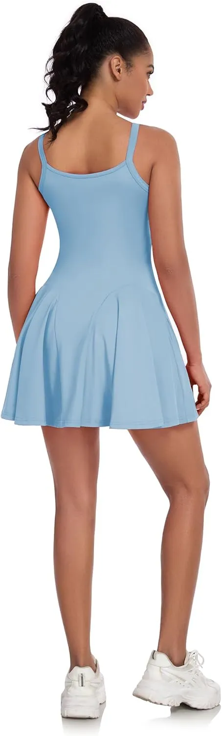 ECOWISH Women's Tennis Dress with Shorts Pockets, Summer Sleeveless Pleated Mini Athletic Golf Workout Sports Skort