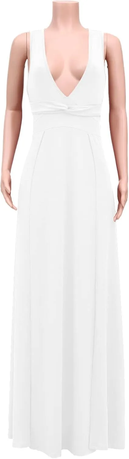 Ekaliy Women's Plus Size Sleeveless Deep V Neck Front Split Long Maxi Wrap Dress