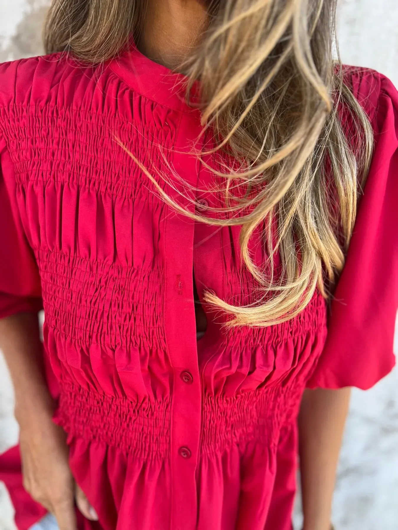 ELIZA - Pleated Button-Up Blouse