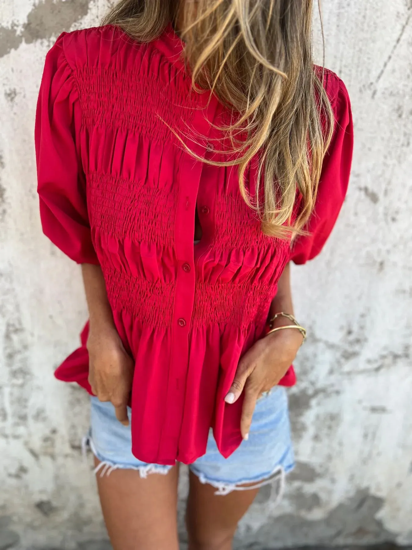 ELIZA - Pleated Button-Up Blouse