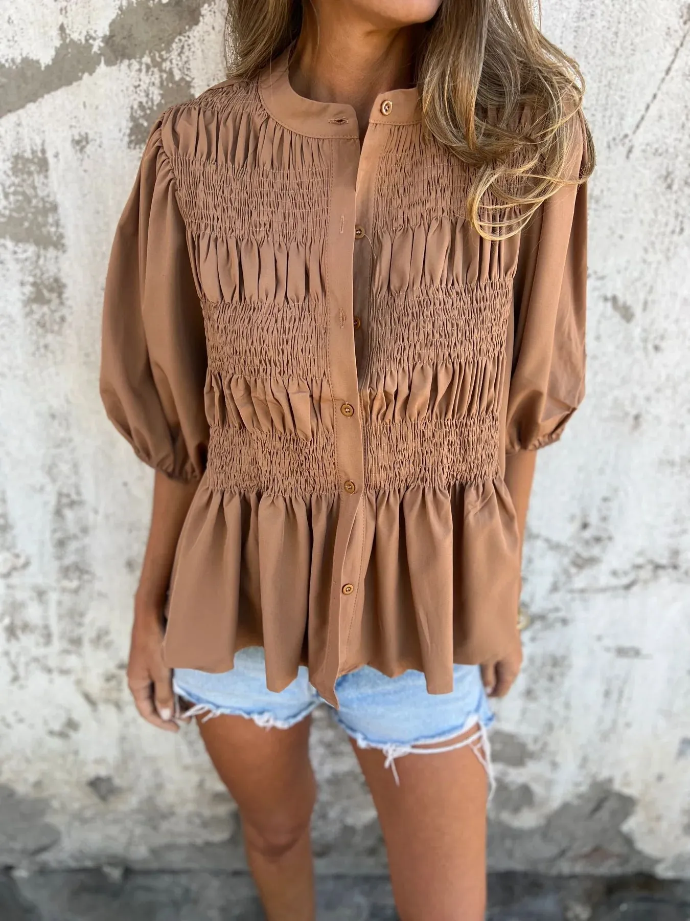 ELIZA - Pleated Button-Up Blouse