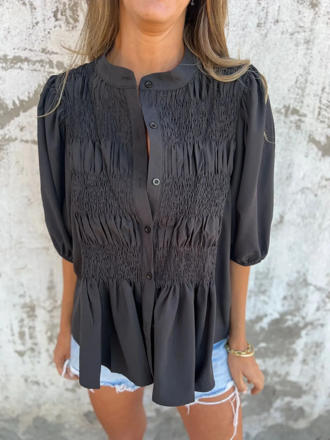 ELIZA - Pleated Button-Up Blouse