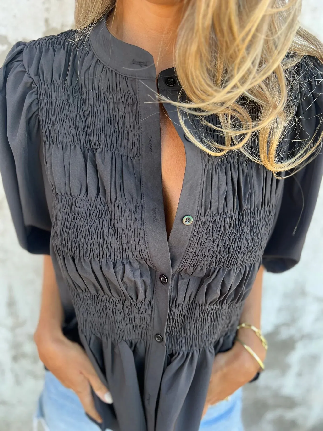 ELIZA - Pleated Button-Up Blouse