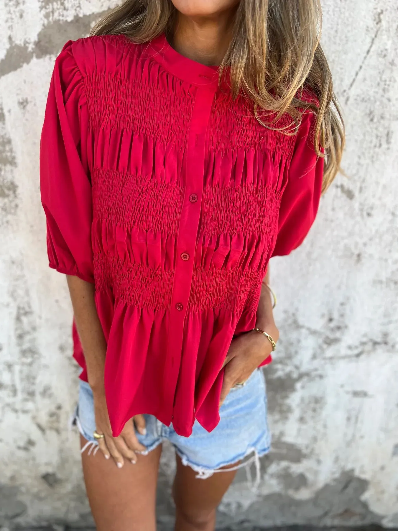 ELIZA - Pleated Button-Up Blouse