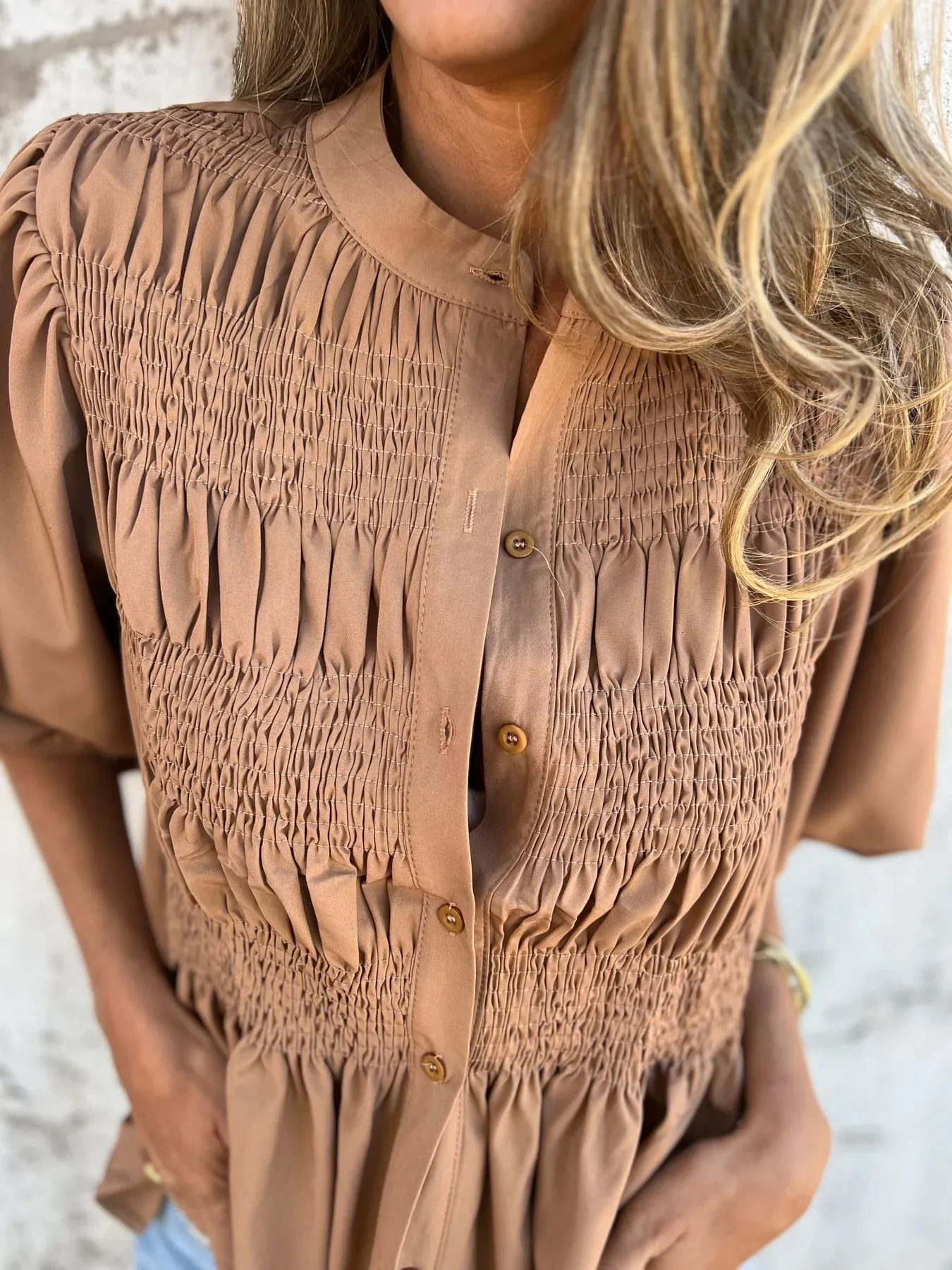 ELIZA - Pleated Button-Up Blouse