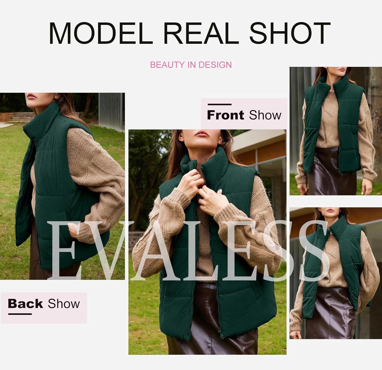 EVALESS Corduroy Cropped Puffer Vest for Women Lightweight Stand Collar Sleeveless Jackets Zip Up Clothes Fashion 2024