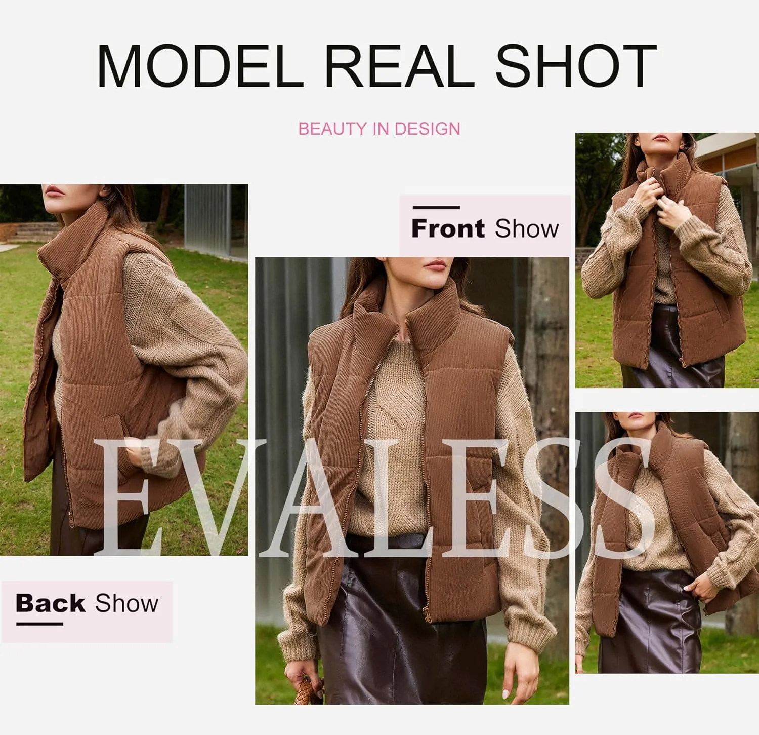 EVALESS Corduroy Cropped Puffer Vest for Women Lightweight Stand Collar Sleeveless Jackets Zip Up Clothes Fashion 2024
