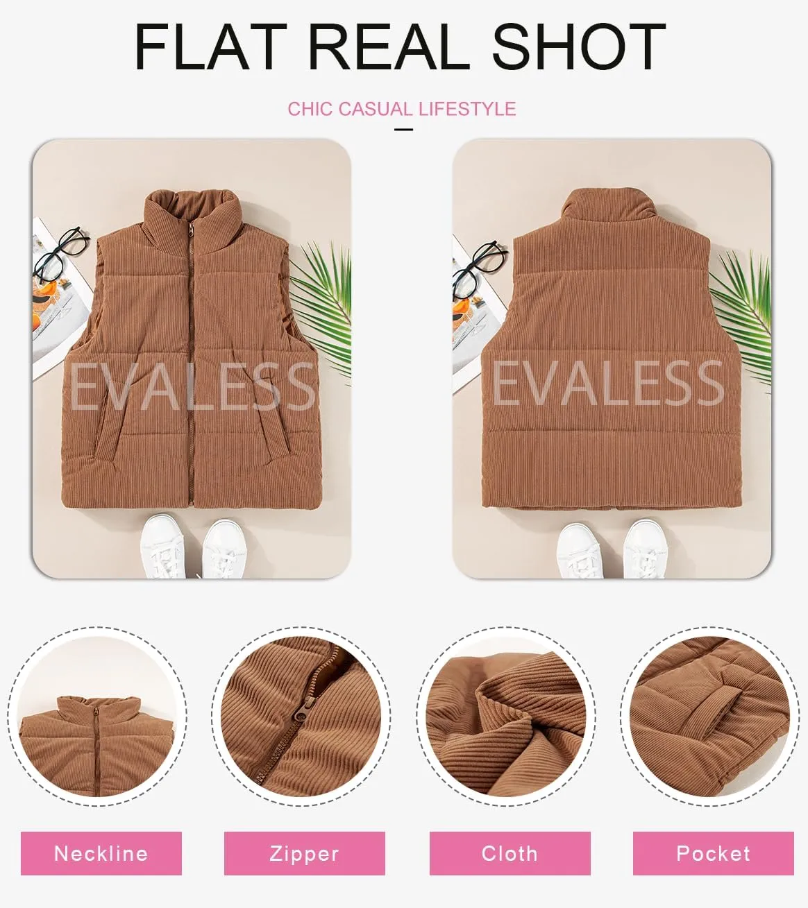 EVALESS Corduroy Cropped Puffer Vest for Women Lightweight Stand Collar Sleeveless Jackets Zip Up Clothes Fashion 2024
