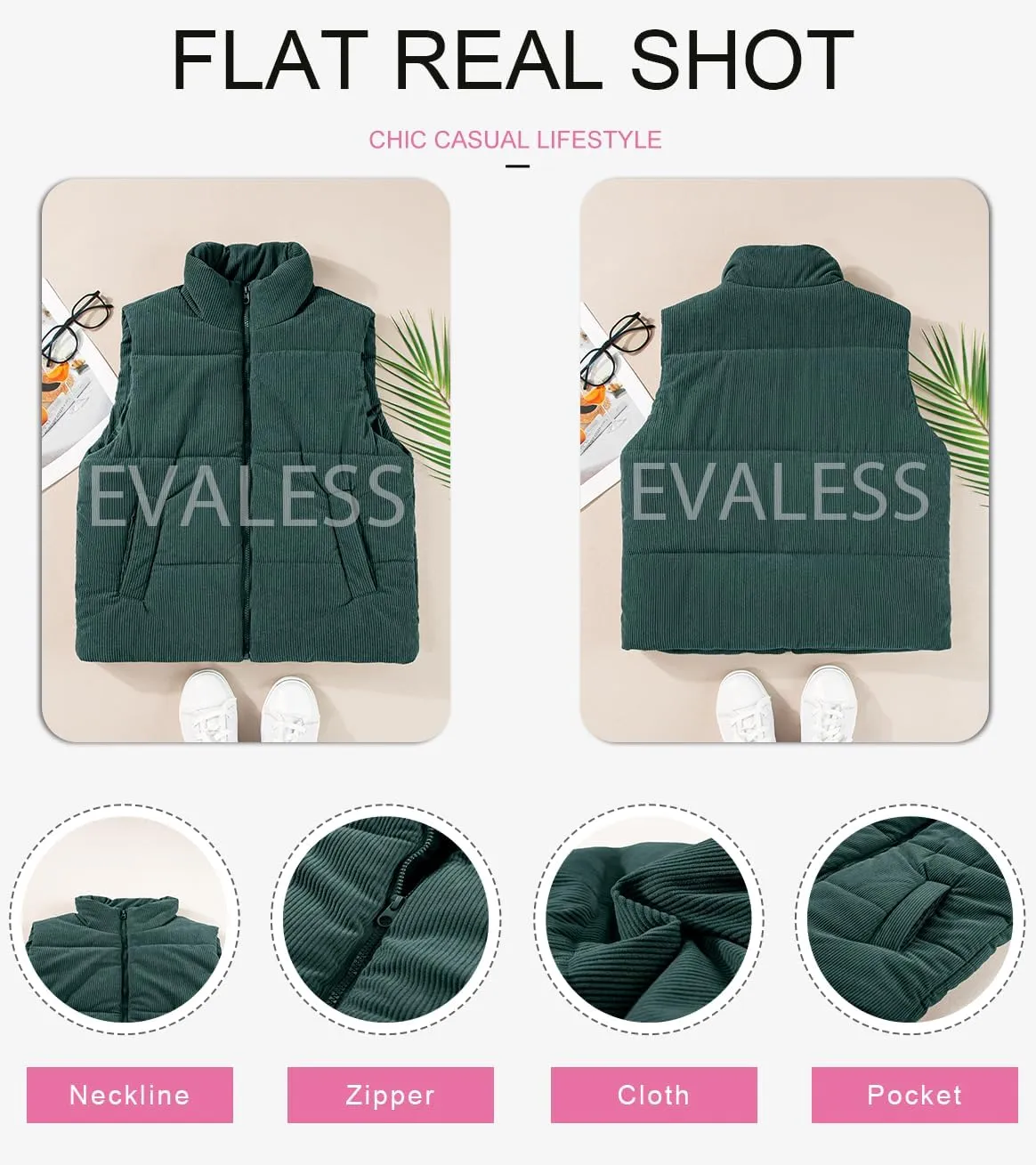 EVALESS Corduroy Cropped Puffer Vest for Women Lightweight Stand Collar Sleeveless Jackets Zip Up Clothes Fashion 2024