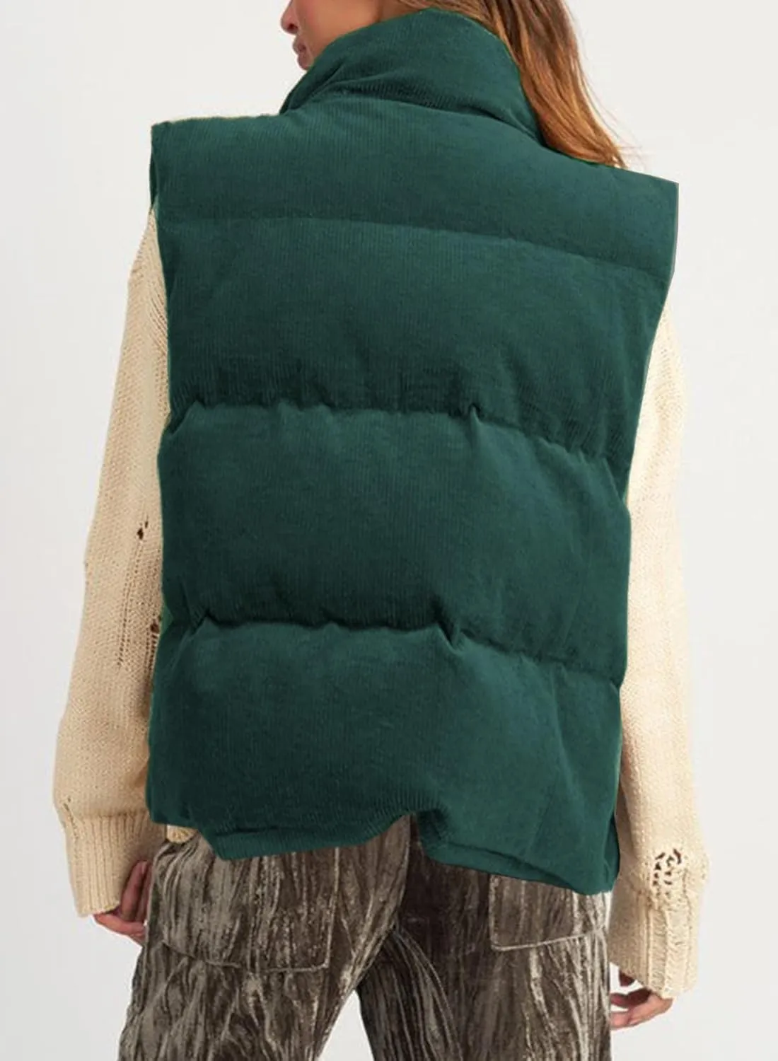 EVALESS Corduroy Cropped Puffer Vest for Women Lightweight Stand Collar Sleeveless Jackets Zip Up Clothes Fashion 2024