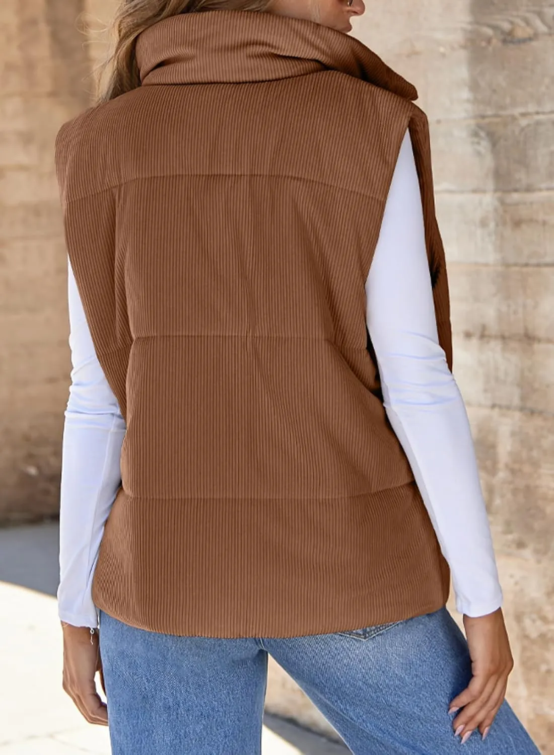EVALESS Corduroy Cropped Puffer Vest for Women Lightweight Stand Collar Sleeveless Jackets Zip Up Clothes Fashion 2024
