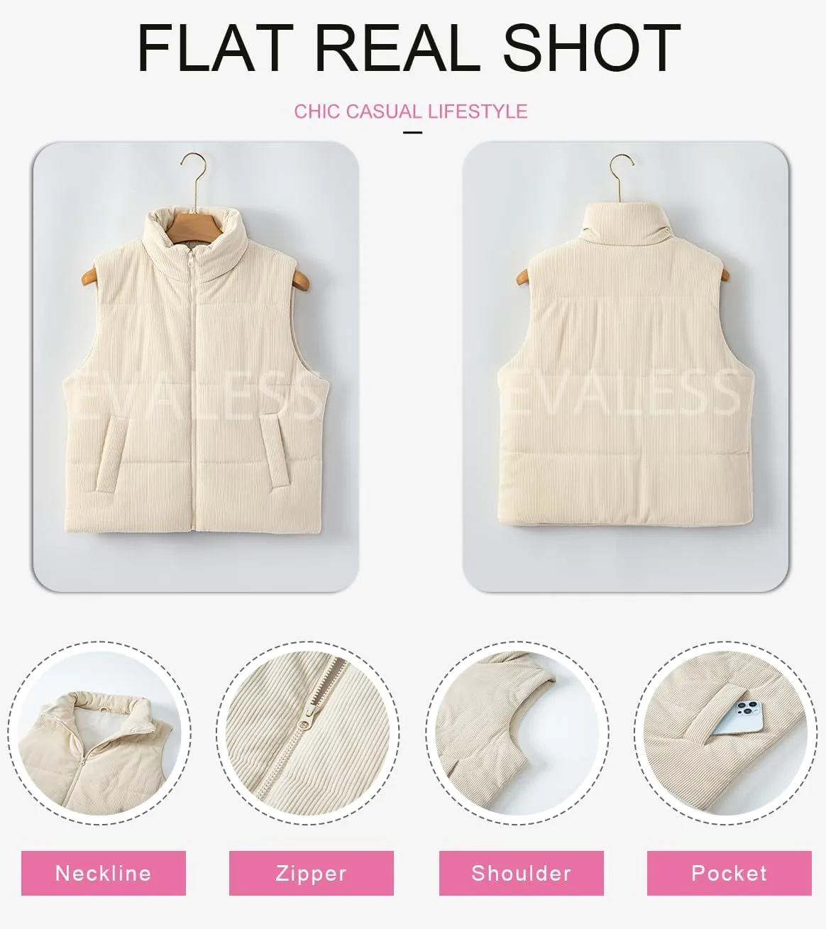 EVALESS Corduroy Cropped Puffer Vest for Women Lightweight Stand Collar Sleeveless Jackets Zip Up Clothes Fashion 2024
