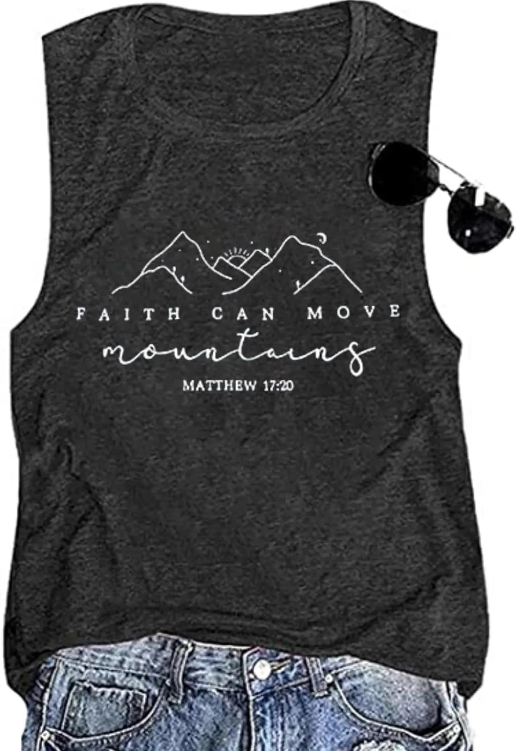 Faith Can Move Mountains Tank Top Women Christian Sleeveless Shirt Religious Faith Vest Shirt Camping Hiking Tee Tops