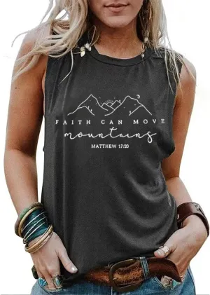 Faith Can Move Mountains Tank Top Women Christian Sleeveless Shirt Religious Faith Vest Shirt Camping Hiking Tee Tops
