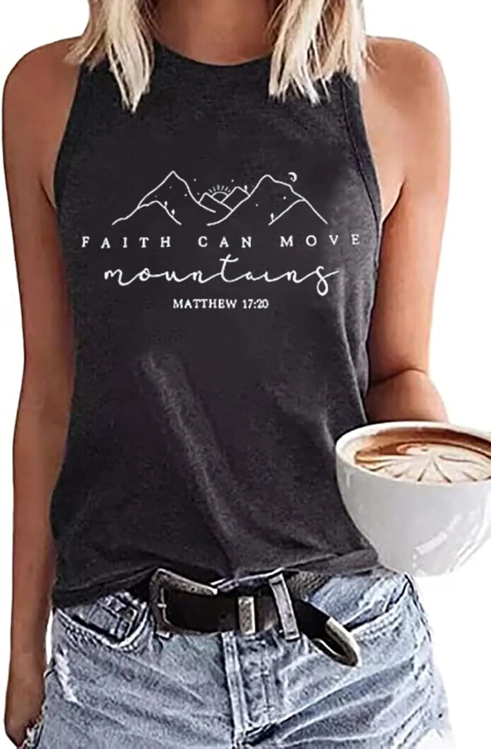 Faith Can Move Mountains Tank Top Women Christian Sleeveless Shirt Religious Faith Vest Shirt Camping Hiking Tee Tops