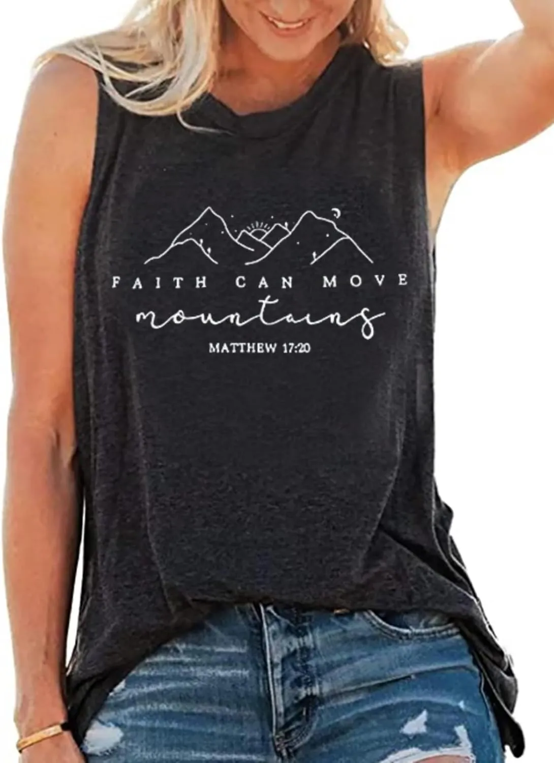 Faith Can Move Mountains Tank Top Women Christian Sleeveless Shirt Religious Faith Vest Shirt Camping Hiking Tee Tops