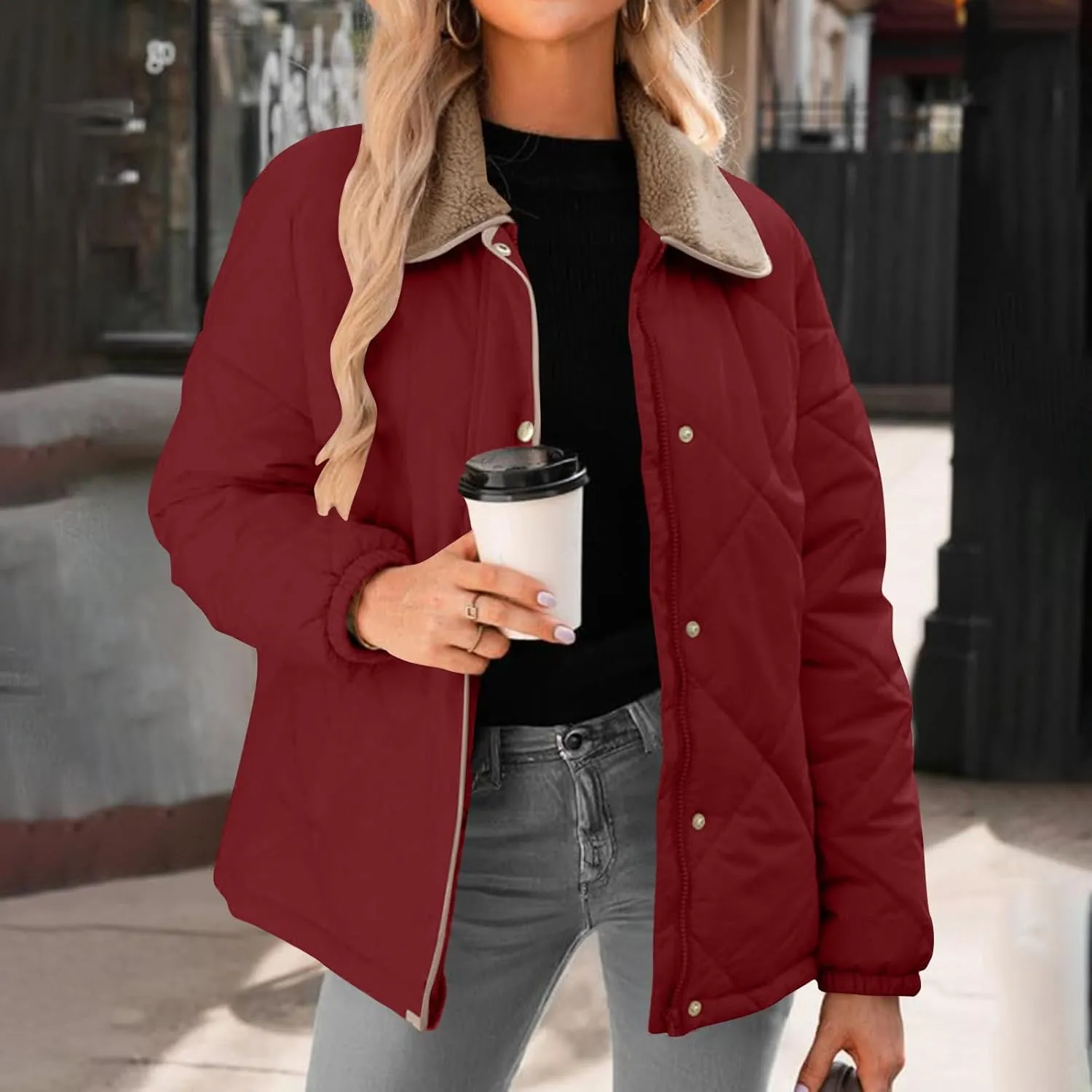 Fall Winter Jackets for Women 2024 Warm Quilted Jackets Lightweight Casual Puffer Jacket Padded Down Coat Outerwear