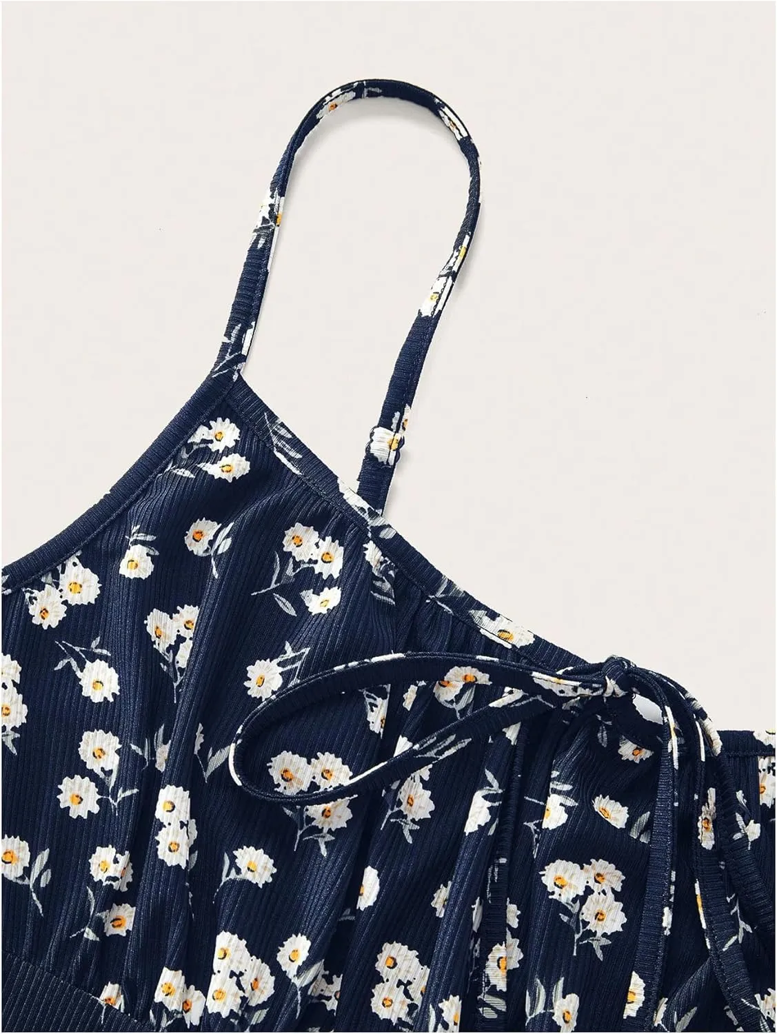 Floerns Women's Plus Size Boho Floral Milkmaid Bow Tie Ruched Cami Summer Holiday Flowy Mini Dress