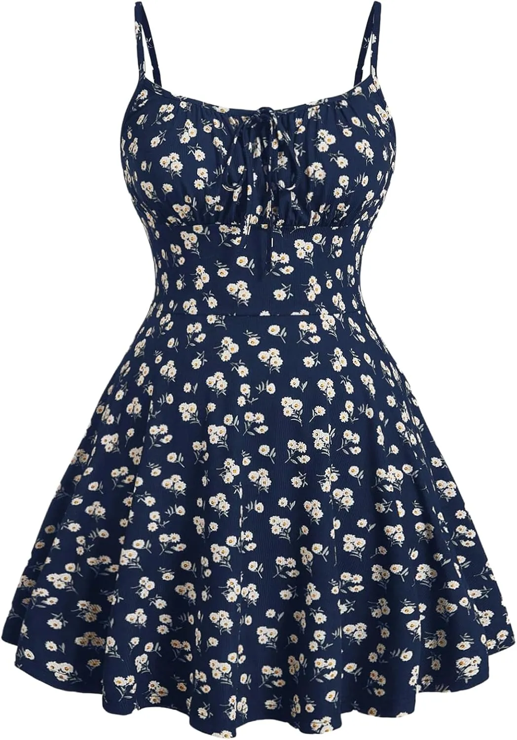 Floerns Women's Plus Size Boho Floral Milkmaid Bow Tie Ruched Cami Summer Holiday Flowy Mini Dress