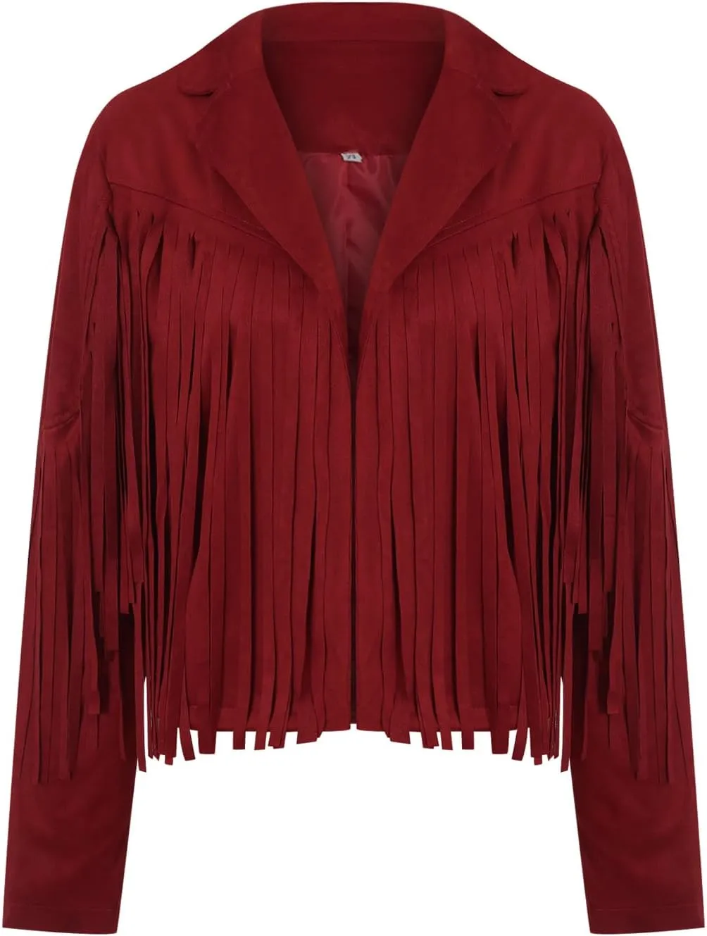 FOMOYUU Women's Chic Cropped Tassel Fringe Jacket Faux Suede Moto Jacket Vintage Lapel Long Sleeve Coat Hippie Cardigan