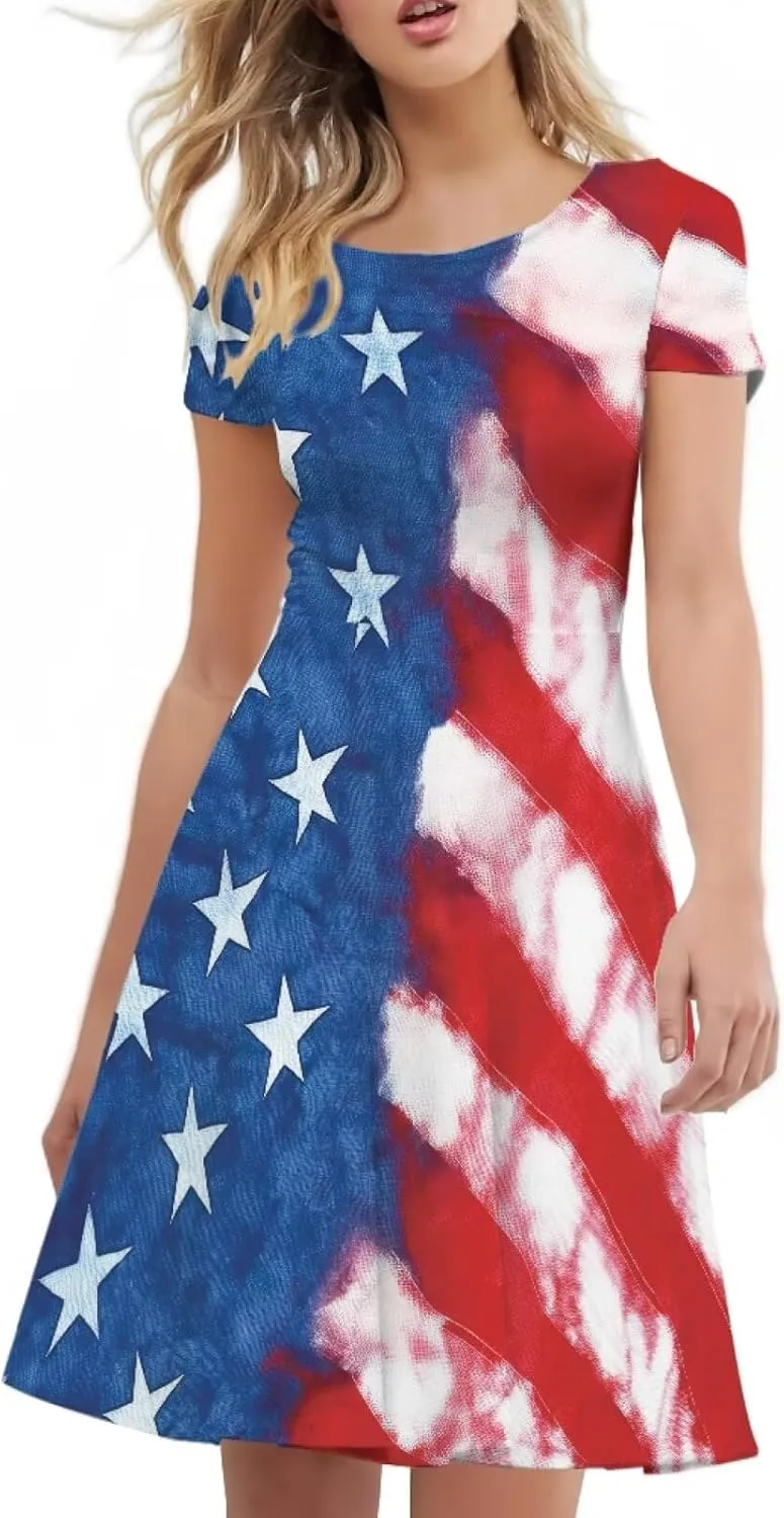 Forchrinse Red Ladybug Floral Womens Summer Dress Plus Size Short Sleeve T Shirt Sundress Swing Midi Tunic Dress for Women